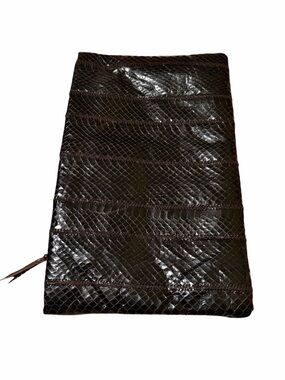 Clemente vintage brown chocolate snakeskin clutch w/ zipper closure